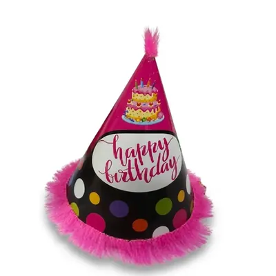 Pack of 500 Pcs (50 Packs x 10) Colourful Pink & Black Fur Birthday Caps for Party Celebration with Elastic Strap