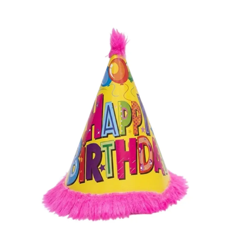 Pack of 500 Pcs (50 Packs x 10) Colourful Pink & Yellow Party Fur Birthday Caps for Party Celebration with Elastic Strap