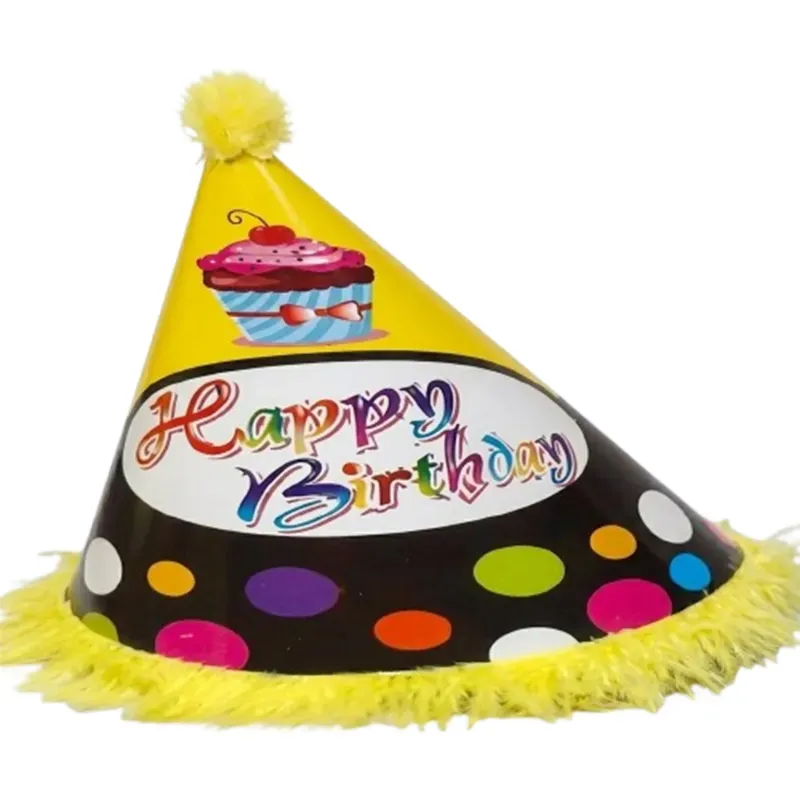 Pack of 500 Pcs (50 Packs x 10) Colourful Yellow & Black Fur Birthday Caps for Party Celebration with Elastic Strap