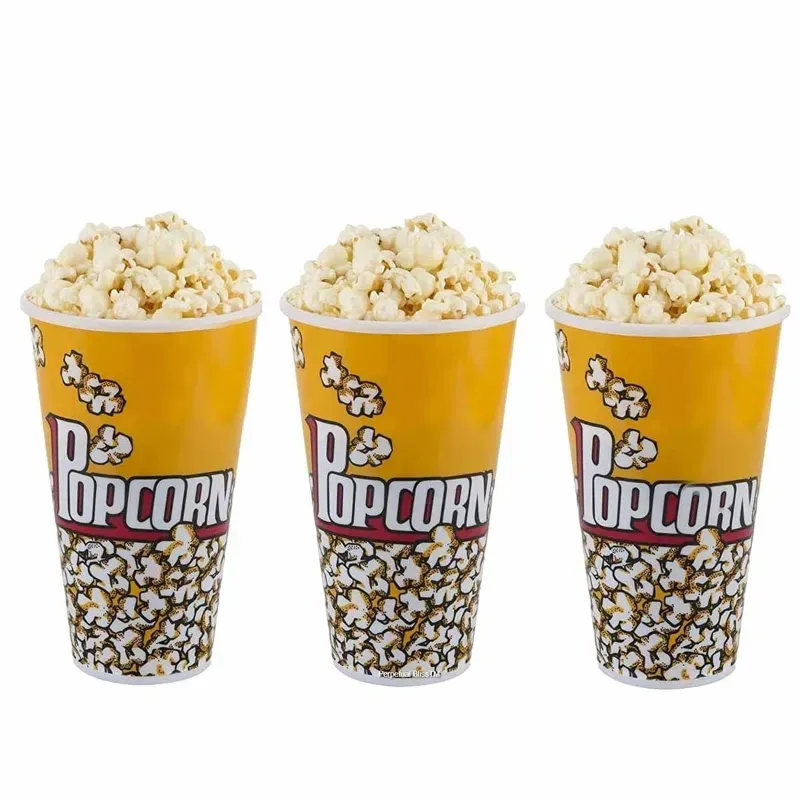 130oz Printed Paper Popcorn Tubs, Movie Theater Style Disposable Popcorn Buckets for Parties & Events (Pack-50 Pcs)
