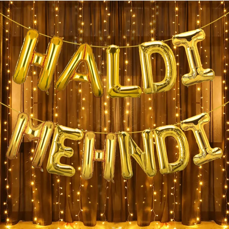3 Pcs Golden Foil Haldi Mehndi Balloon Light Kit Wedding Ceremony Party Décor (pack of 2)