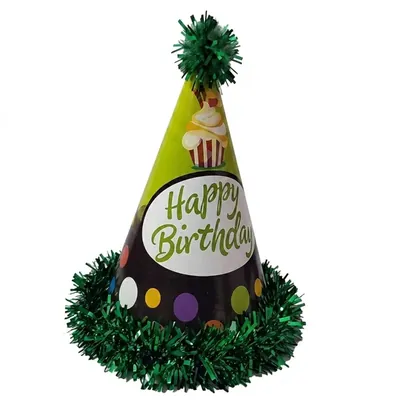 Pack of 10 Colourful Happy Birthday Green Colour Party Themed Frill Birthday Cap for Party (1500 Pcs/150 Pack)
