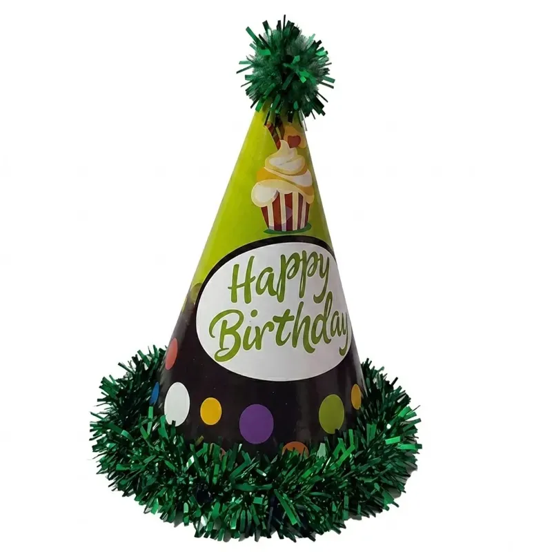 Pack of 10 Colourful Happy Birthday Green Colour Party Themed Frill Birthday Cap for Party (500 Pcs/50 Pack)
