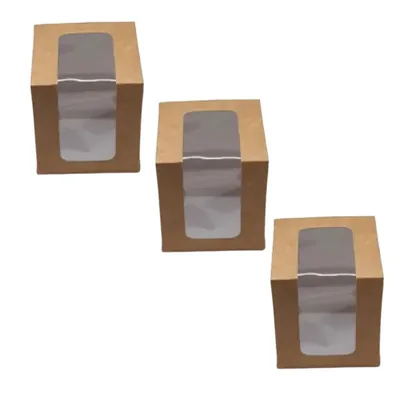 100 Pcs, 3 x 3 x 4 Window 280 GSM Cupcake Box with Insert For Cupcakes, Brownies, Bakery Products