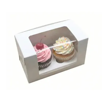 100 Pcs, 6 x 3 x 4 Window 300 GSM Cupcake Box with Insert For 2 Cupcakes, Brownies, Bakery Products
