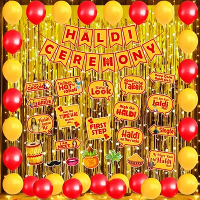 25 Pcs Haldi Decoration Kit with Light & 300 GSM Props for Bride & Family Pack of 3
