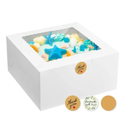 100 Pcs, 7 x 5 x 2.5 Inch 320 GSM Duplex Cake Box for Cookies, Pastries, Mini Cakes, Donuts, Pie Slices