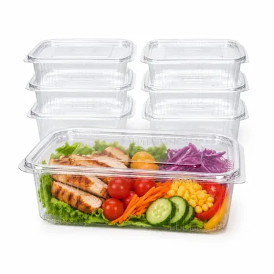 2000 ml, 200 Pcs Food Delivery & Kitchen Storage Box, Transparent Reusable Air Tight Hinged Container with Flat Lid