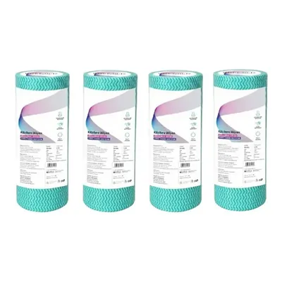 HORECA Pack of 4, 50 Sheets Non Woven Reusable Kitchen Towel Roll, Super Absorbent, Washable Cleaning Wipes