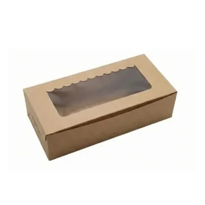 100 Pcs 6 x 3 x 2 Inch Kraft Paper 320 GSM Window Brownie Box, Ideal for Twin Brownies, Sliced Cakes, Bakery Takeaway