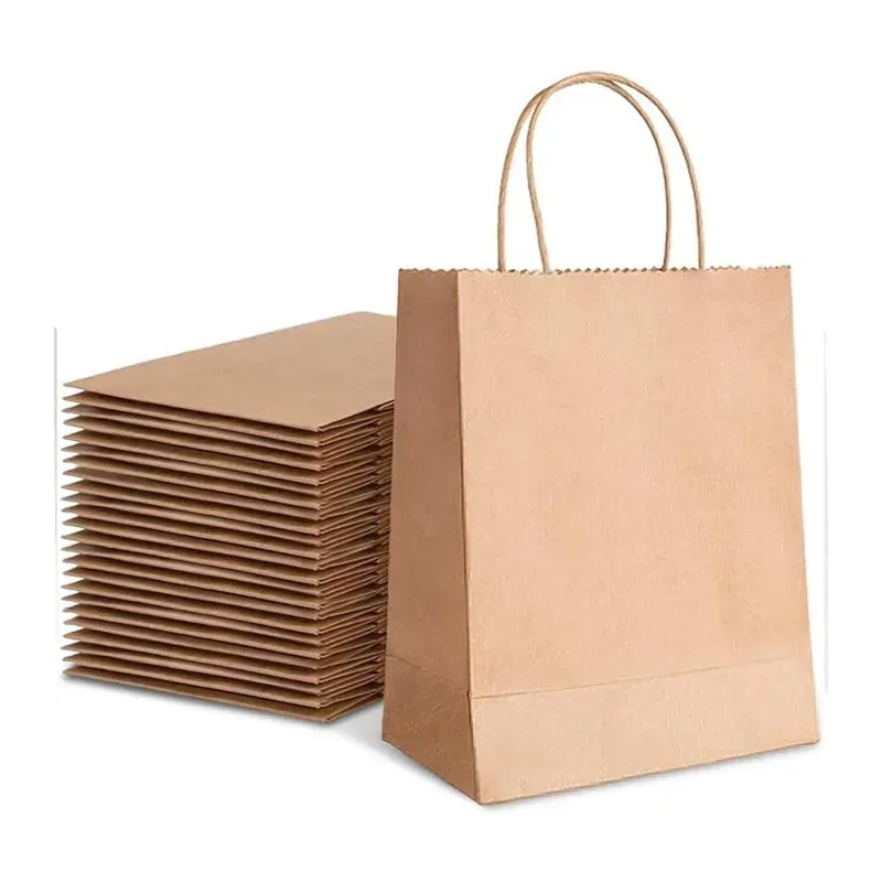 HORECA DISPOSABLE 11 x 11 x 8 Inch (100Pcs) Bulk Pack Kraft Paper Bags with Handles for Grocery Shopping & Retail Merchandise