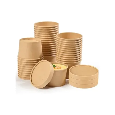 500 ml x 1000pcs Disposable Kraft Paper Containers with Lid for Picnic, Travel, Food Truck