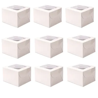 100 Pcs, 4 x 4 x 3 Window 280 GSM Kraft Paper Cupcake Box with Insert For Cupcakes, Brownies, Bakery Products