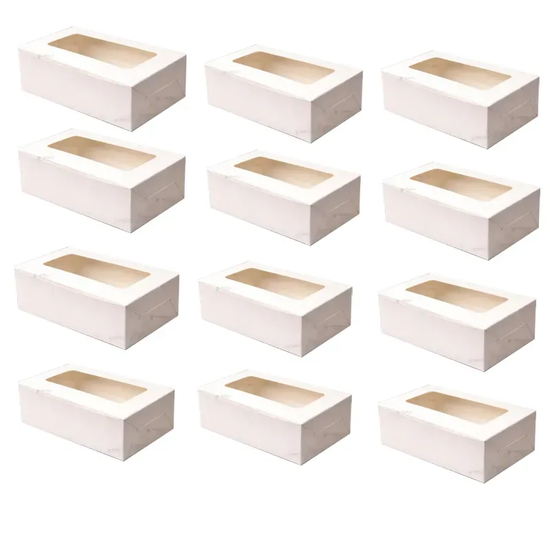 100 Pcs, 9 x 6 x 3 Inch Window 280 GSM Kraft Paper Cupcake/Snack Box