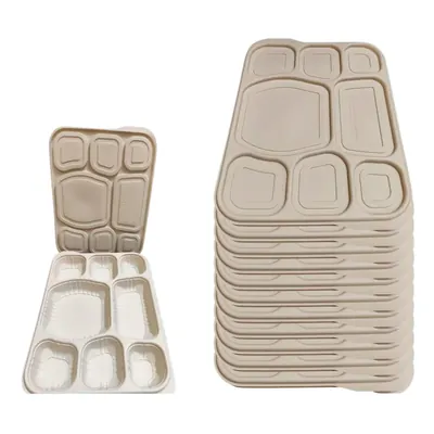 8 Compartment Cornstarch Meal Tray with Leak-Proof Lid, Biodegradable Food Serving Tray for Tiffin Takeaway & Catering (Pack-50 pcs)