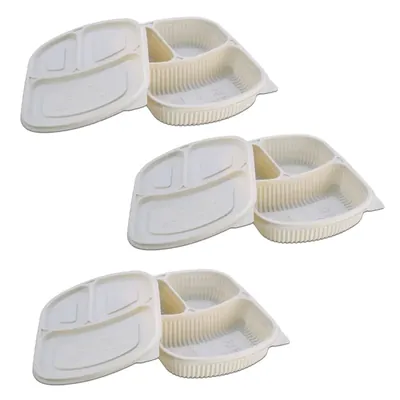 3 Compartment Cornstarch Meal Tray with Leak-Proof Lid, Biodegradable Food Serving Tray for Tiffin Takeaway & Catering (Pack-50 pcs)