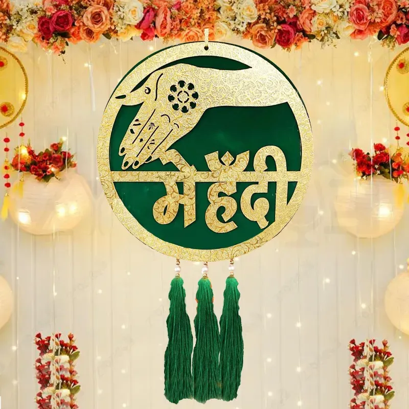 Durable MDF Green Mehandi Door Board Prop Photo Booth Backdrop Decor, Pack of 2