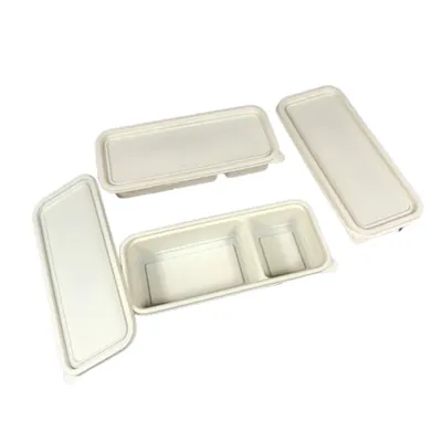 Premium 500 ml, 2-Compartment Cornstarch Meal Container with Lid (Pack-50 pcs)