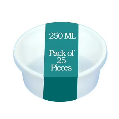 250 ml White Plastic Container with Transparent Lid for Delivery, Storage, Fridge (Pack-25 pcs)