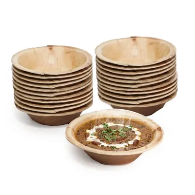 5 Inch x 100pcs Round Areca Palm Leaf Bowls, 200 ml Biodegradable Small Dona Cups, Serving Bowls for Pasta, Soup, Snacks