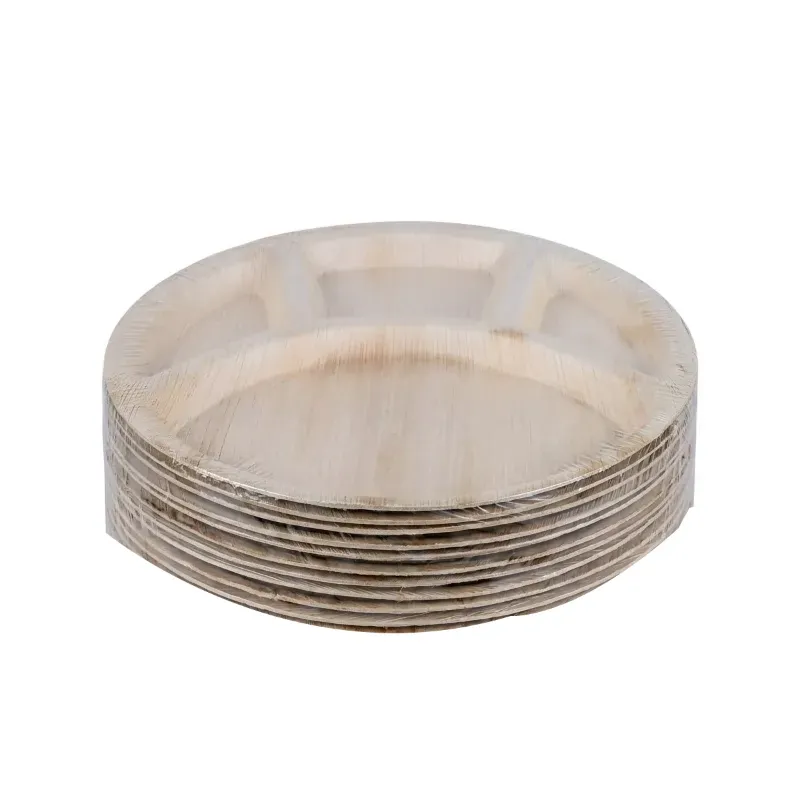 12 Inch Round Areca Palm Leaf 3 Compartment Plates, Disposable Dinnerware, Eco-Friendly for Parties, Weddings & Snacks (Pack-50 pcs)