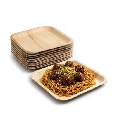 8 Inch Square Areca Palm Leaf Plates, Disposable Dinnerware, Eco-Friendly for Parties, Weddings & Snacks (Pack-50 pcs)