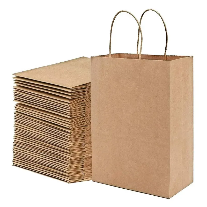 (Pack-250), 80 GSM Disposable Paper Bag of (7 Inchx9 Inchx6 Inch) For Picnic Takeout With Durable Handle