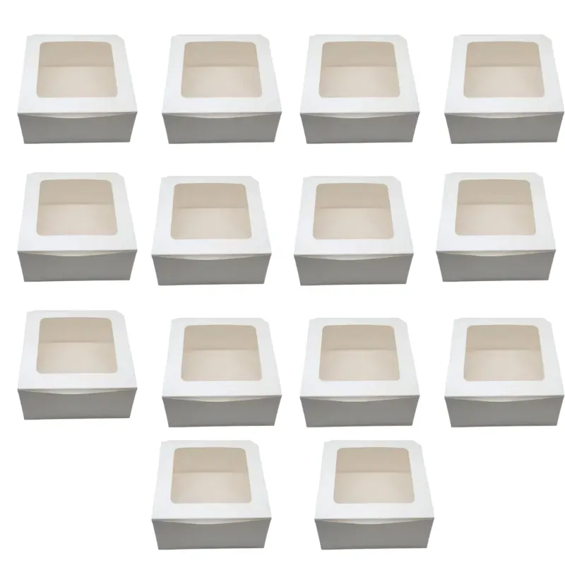 100 Pcs, 8 x 8 x 4 Inch 320 GSM Duplex Cake Box for Cookies, Pastries, Mini Cakes, Donuts, Pie Slices