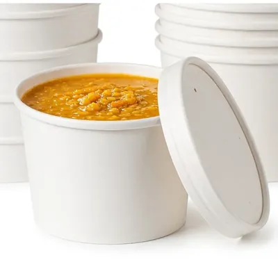 500 ml, White Disposable Paper Container with Lid for Salads, Soups, Desserts (Pack-50 Pcs)
