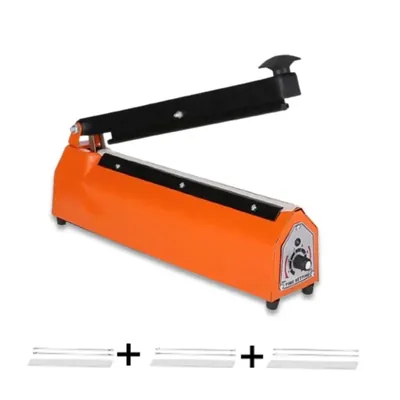 Ziffer 12 Inch Heavy Duty Iron Body Impulse Sealing Machine with 3 Replacement Heat Elements and Teflon Cloths