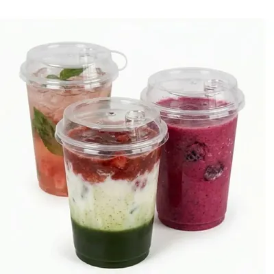 350 ml x 500pcs Clear PP Round Glass with Transparent Lids, Juice & Beverage Glasses for Iced Coffee, Soda, Smoothies