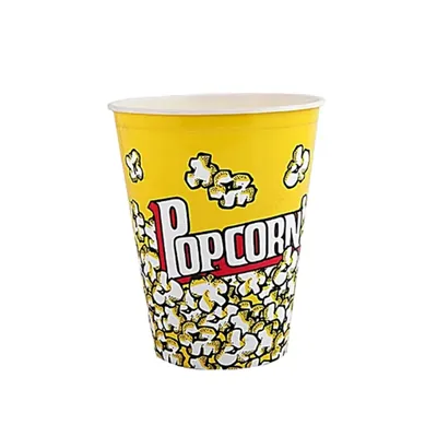 32oz Printed Paper Popcorn Tubs, Movie Theater Style Disposable Popcorn Buckets for Parties & Events (Pack-50 Pcs)