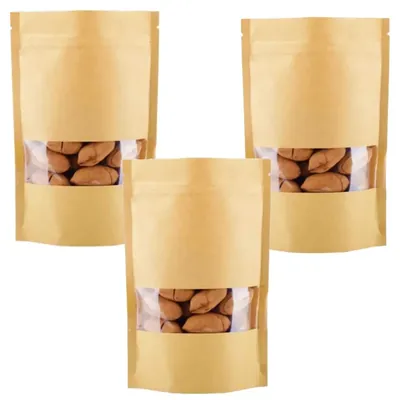 2500 Pcs, 100 g, 10 cm x17 cm Kraft Paper Standup Pouch with Transparent Window for Food Storage and Packaging