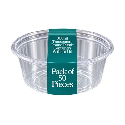 300 ml Transparent Plastic Round Containers for Fast Food Serving, Delivery (Pack-50 Pcs)