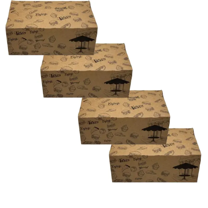 100 Pcs, Printed Kraft Paper Quick Pack Snack Box for Snacks, burgers, fries