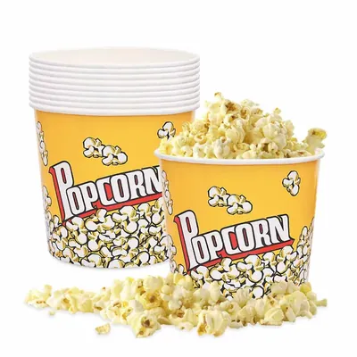 85oz Printed Paper Popcorn Tubs, Movie Theater Style Disposable Popcorn Buckets for Parties & Events (Pack-50 Pcs)