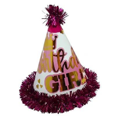 Pack of 10 Colourful Happy Birthday Purple & White Colour Party Themed Frill Birthday Cap for Party (1500 Pcs/150 Pack)