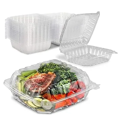 POCHEON Hinged PET Rectangular Reusable Container for Sugar, Cake, Fruits, Salads (Capacity-300 ml) (Pack of 25)
