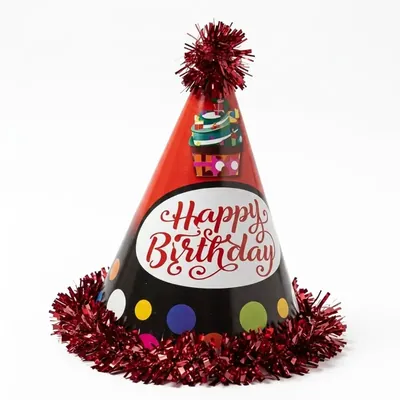 Pack of 10 Colourful Happy Birthday Red Colour Party Themed Frill Birthday Cap for Party (500 Pcs/50 Pack)