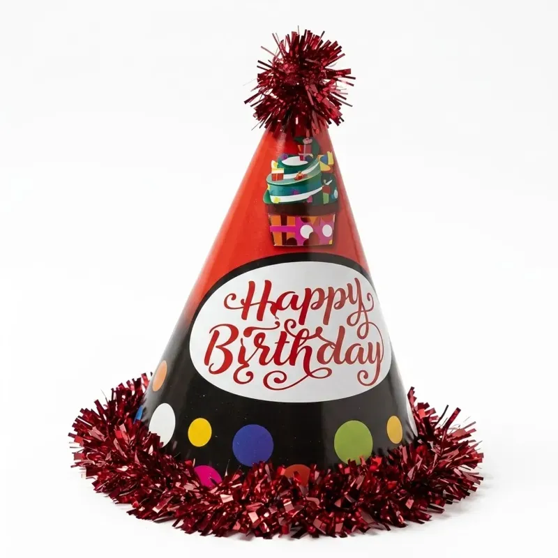 Pack of 10 Colourful Happy Birthday Red Colour Party Themed Frill Birthday Cap for Party (1000 Pcs/100 Pack)