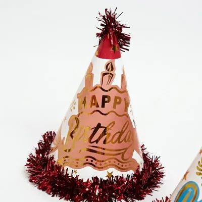 Pack of 10 Colourful Happy Birthday Red & White Colour Party Themed Frill Birthday Cap for Party (1000 Pcs/100 Pack)
