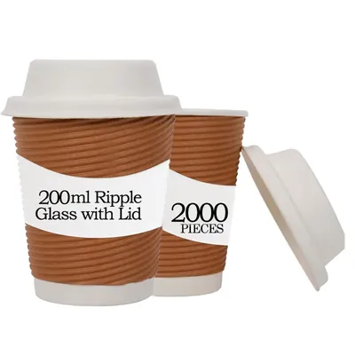 2000pcs, 200 ml Ripple glass with lid for Cafes, Restaurant