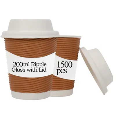 1500pcs, 200 ml Ripple glass with lid for Cafes, Restaurant