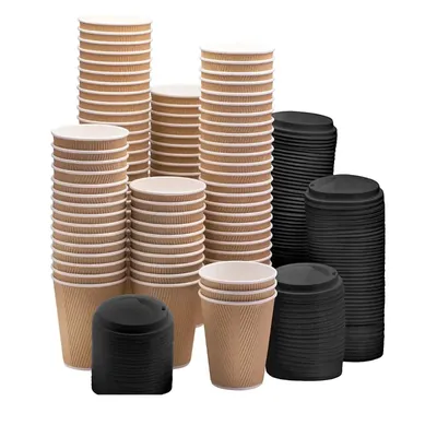 2000 Pcs, Premium 350 ml 300 GSM Ripple Paper Cup With Black Lockable Sipper Lid for Coffee, Tea, Serving and Takeaway