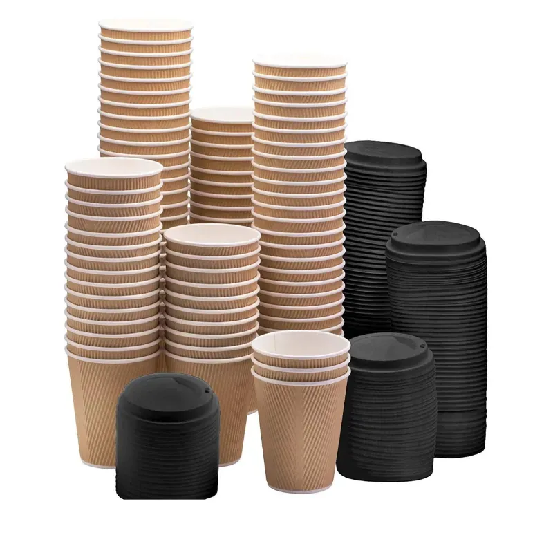 2000 Pcs, Premium 350 ml 300 GSM Ripple Paper Cup With Black Lockable Sipper Lid for Coffee, Tea, Serving and Takeaway