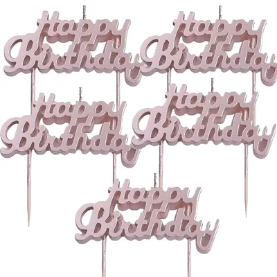 AMFIN Rose Gold Happy Birthday Candle for Cakes (Pack of 5)