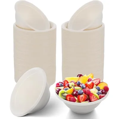180 ml Round Bagasse Eco-Friendly Small Disposable Bowls, Leak-Proof, & Durable, Good for Snacks, Curries, & Sauces (Pack-100 Pcs)