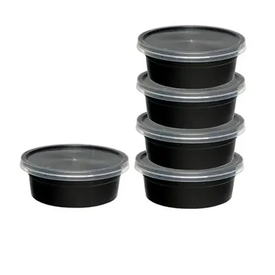 150 Pcs, 50 ml Black Round Dip Container with Transparent Lid for Sauce, Chutney Packaging