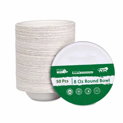 240 ml, Round Bagasse Disposable Packaging Bowl for Food Packaging and Takeaway (Pack-50 Pcs)
