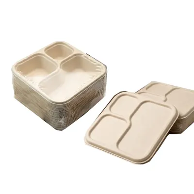 Chuk 3 CP Biodegradable Meal Tray with Lid 500pcs, Eco Friendly Food Plate for Parties, Catering & Family Events